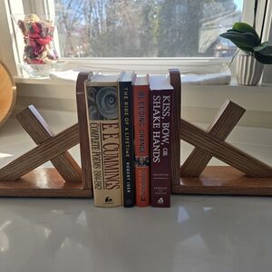 Leaning Cross Bookends Wooden | Christian Book Ends | Farmhouse Religious Decor